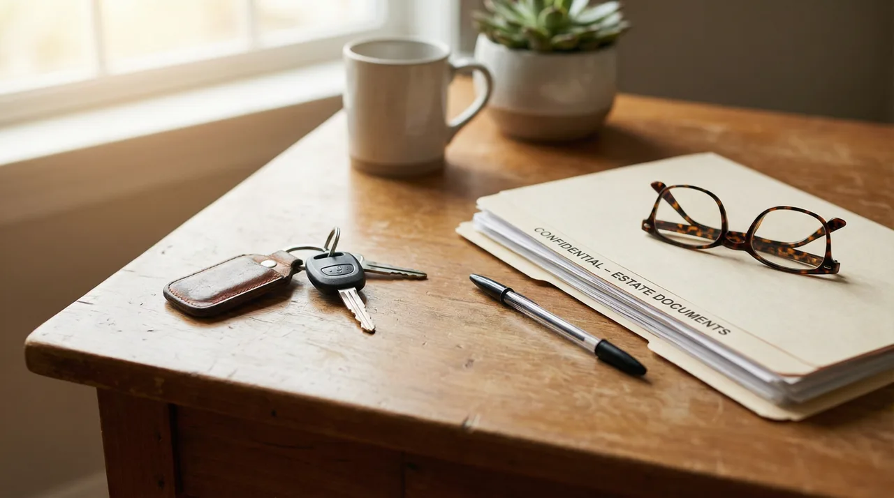 Desk with car keys, a pen, and official documents representing Nevada DMV registration paperwork