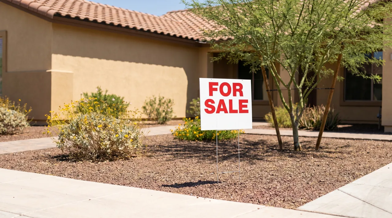 Real estate For Sale sign in front of a freshly renovated Las Vegas single-family home with new exterior paint and updated landscaping
