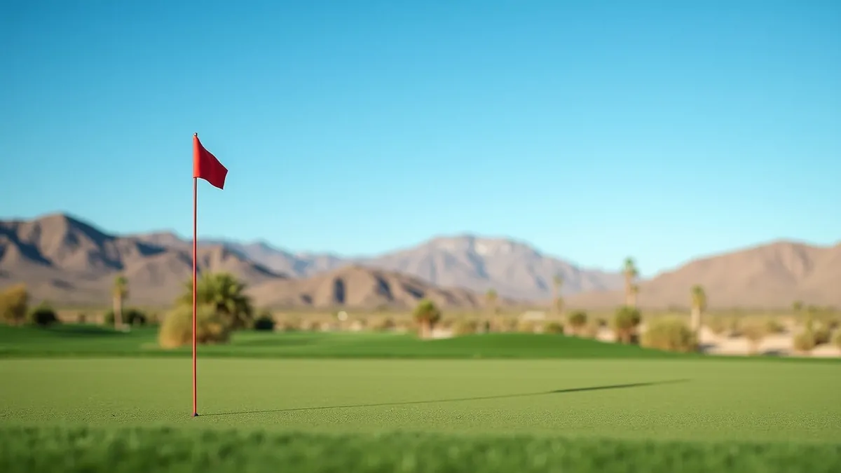 Golf flag on a green in the Las Vegas desert