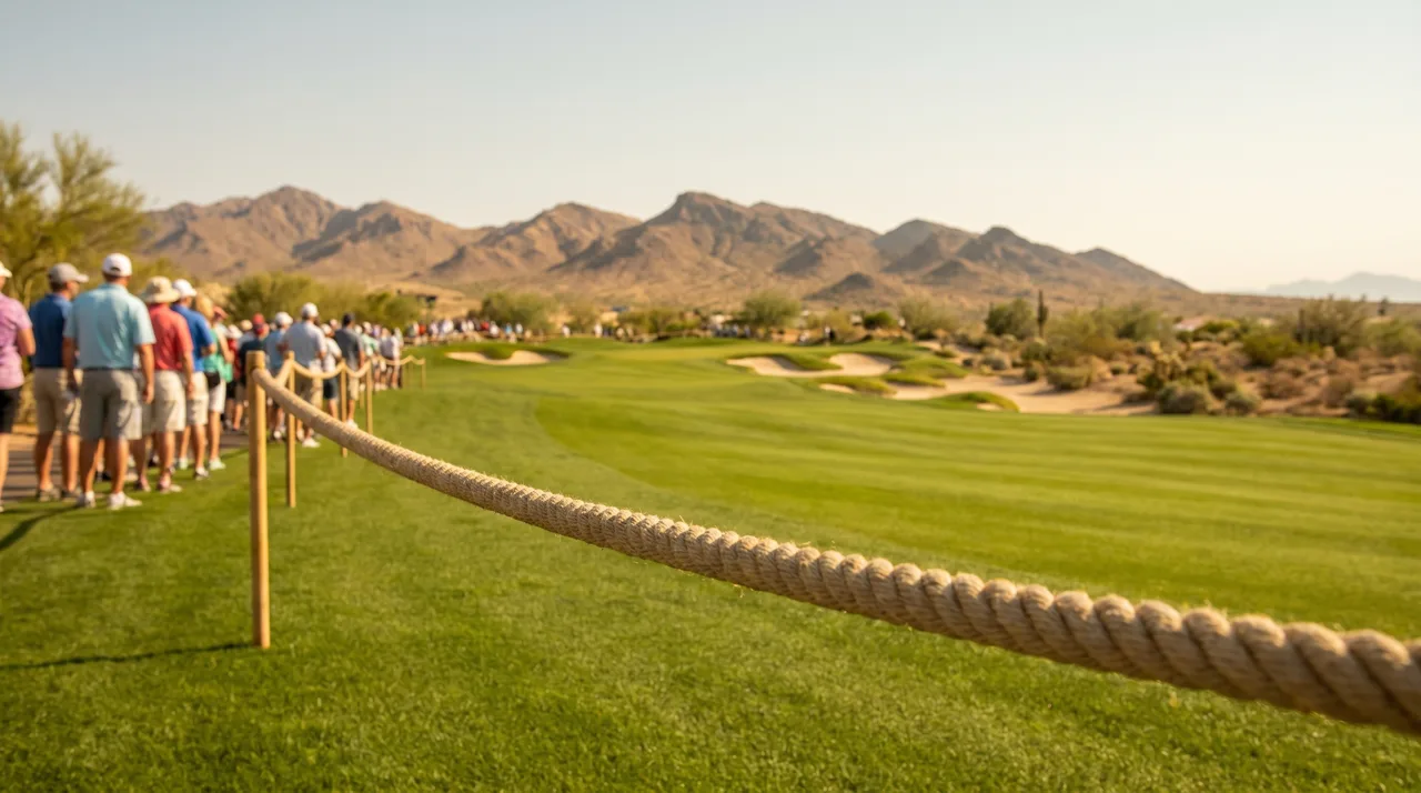 Tournament gallery rope line and spectators along a championship golf fairway