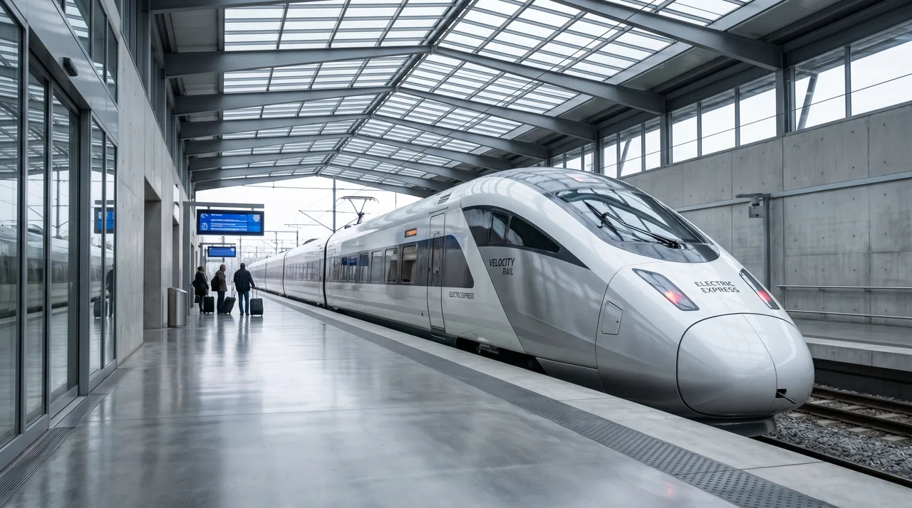 Sleek modern high-speed rail train at a contemporary station platform