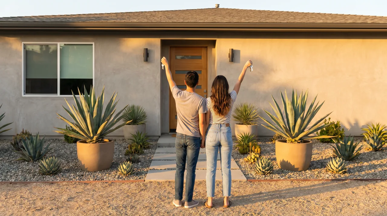 First-time homebuyers holding the keys to their new Las Vegas home