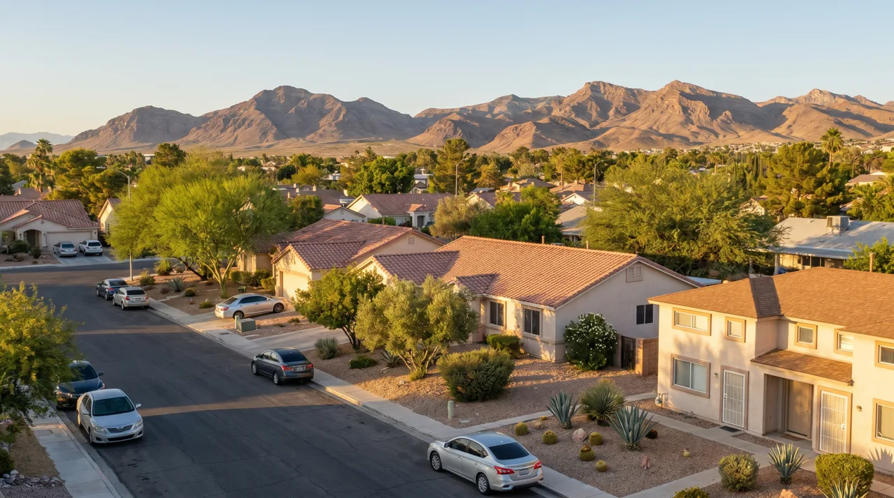 An established Las Vegas residential neighborhood with a mix of small multi-unit and single-family homes