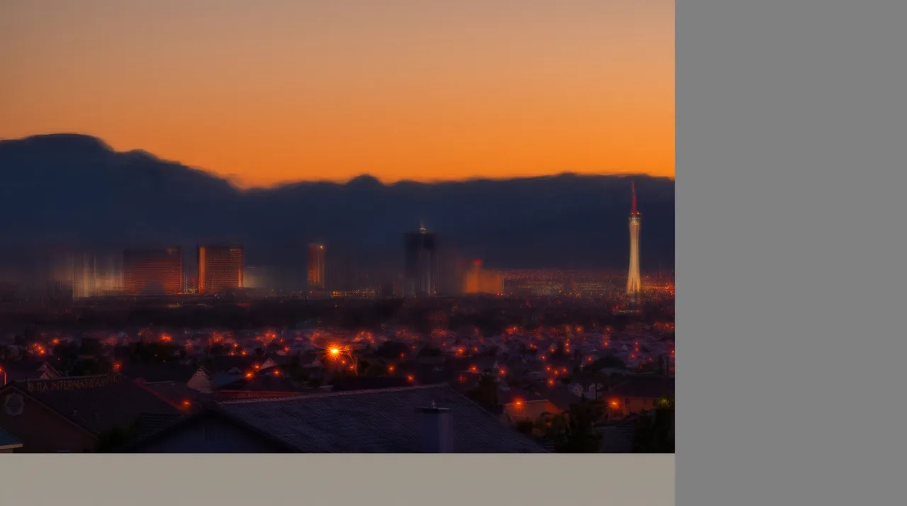 Las Vegas Strip skyline on the horizon viewed from a hillside residential neighborhood at dusk