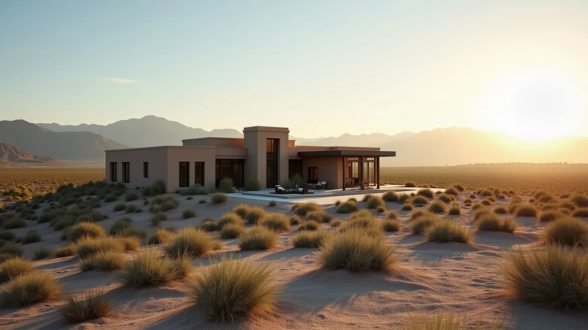 Luxury home on a hill in the Las Vegas desert under the morning sun