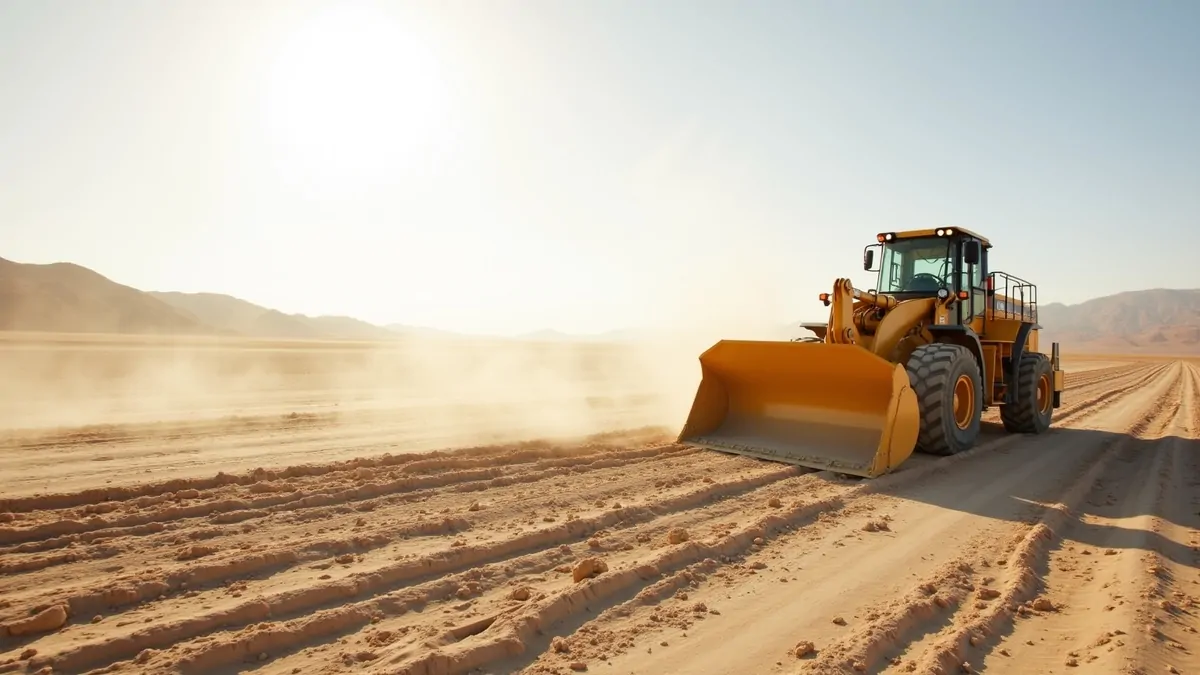 Park construction site with one construction vehicle in the Las Vegas desert.