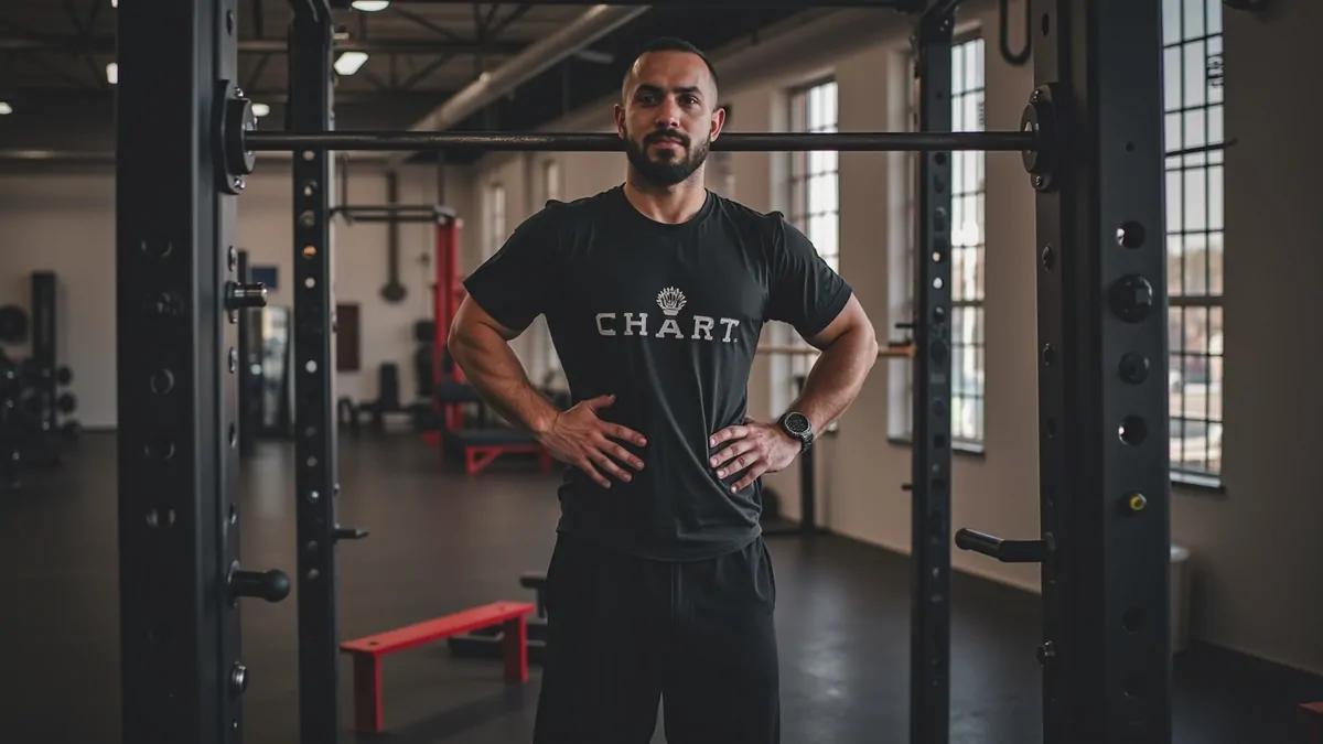 Person lifts dumbbells inside a simple, modern gym, medium shot