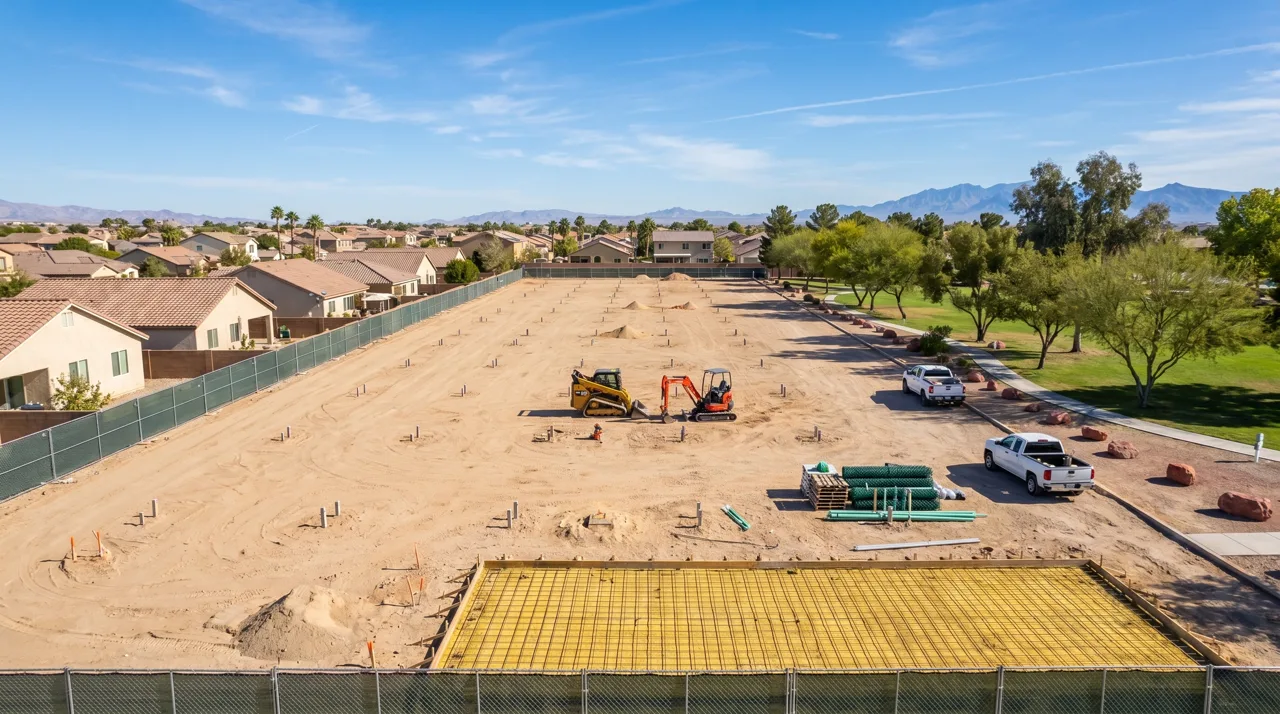 Construction site at Wayne Bunker Family Park in northwest Las Vegas where the new 24-court pickleball complex is being built